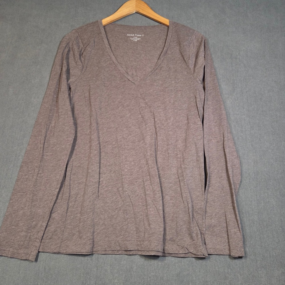J.CREW Stretch Tissue T Women XL Brown V-Neck Long Sleeve Cotton Blend Tee